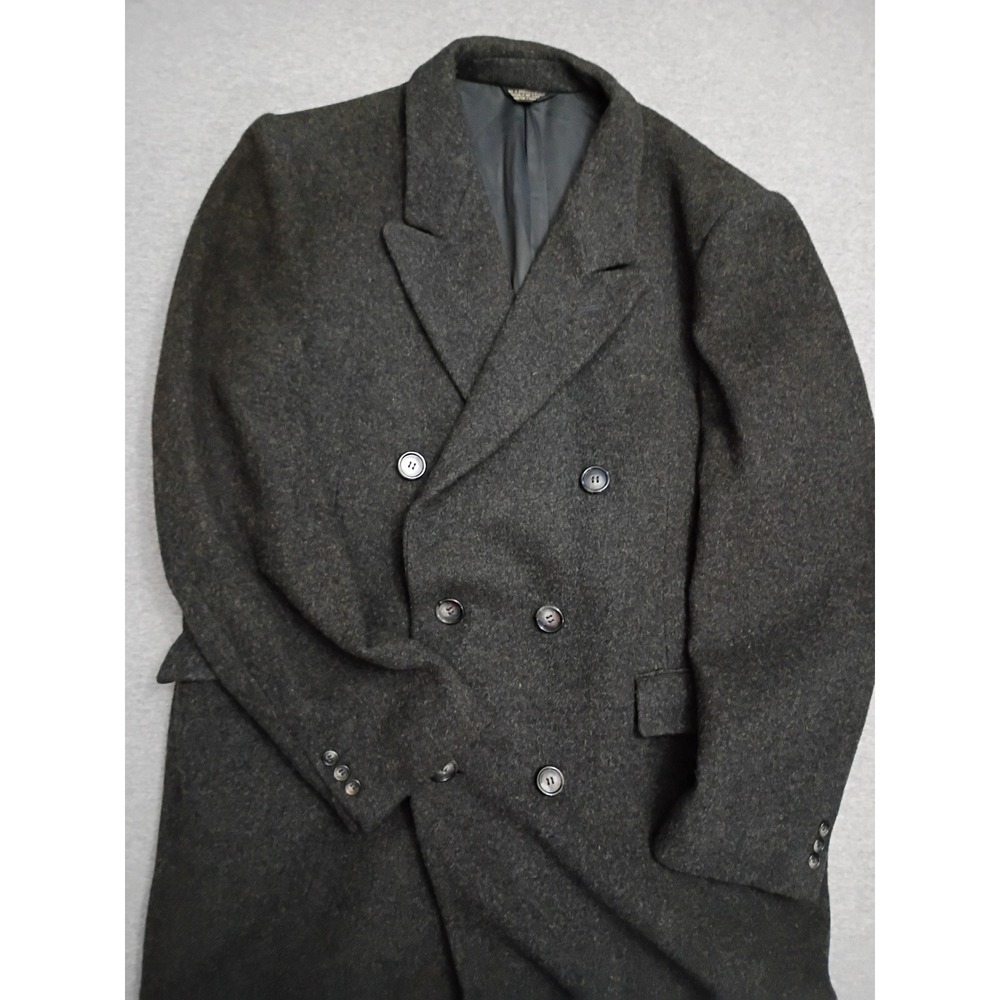 Vintage Pure New Wool Double Breasted Overcoat Charcoal Grey Made in Czech 48L